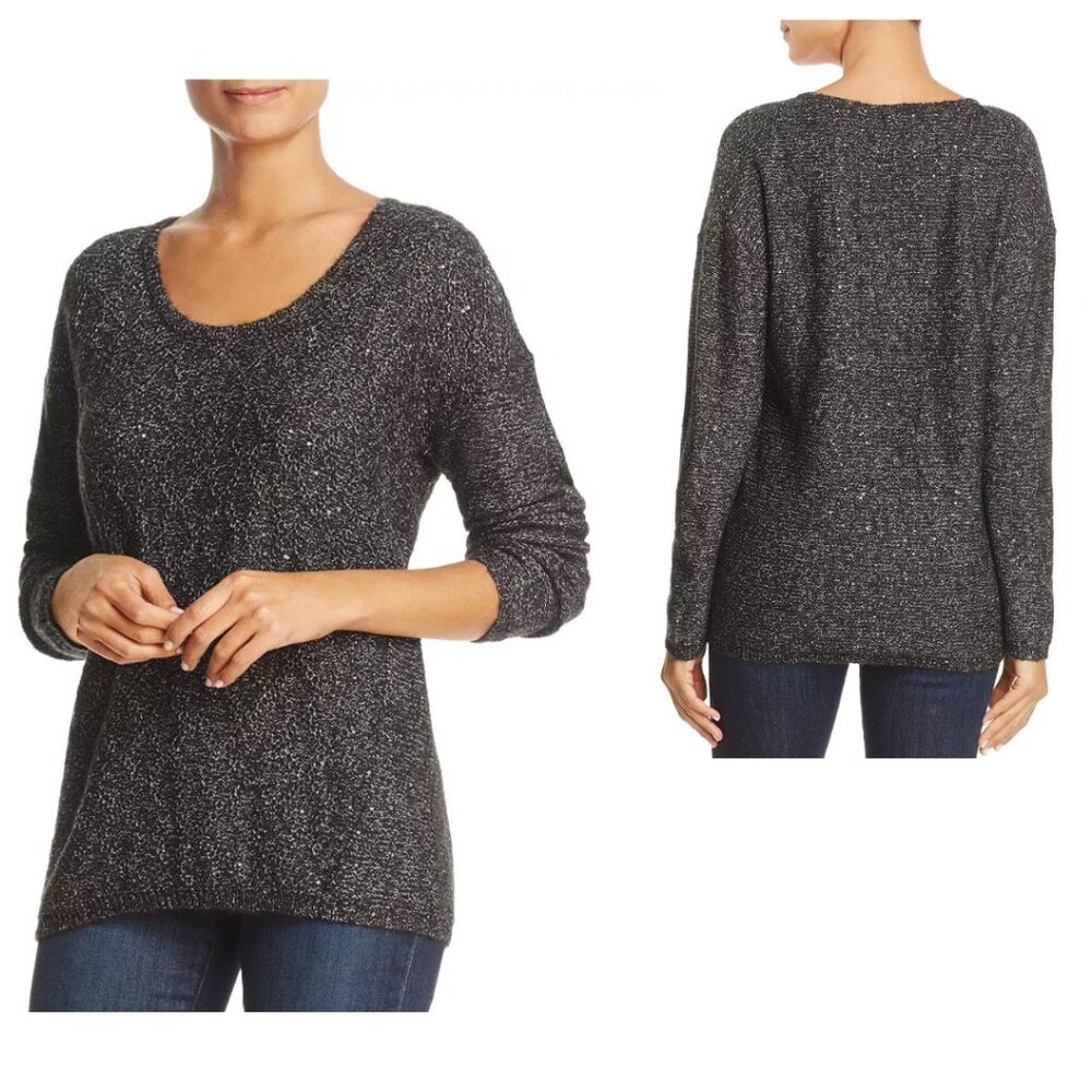 NWT NYDJ Sequin Embellished Pullover Long Sleeve Tweed Sweater Black Women L
